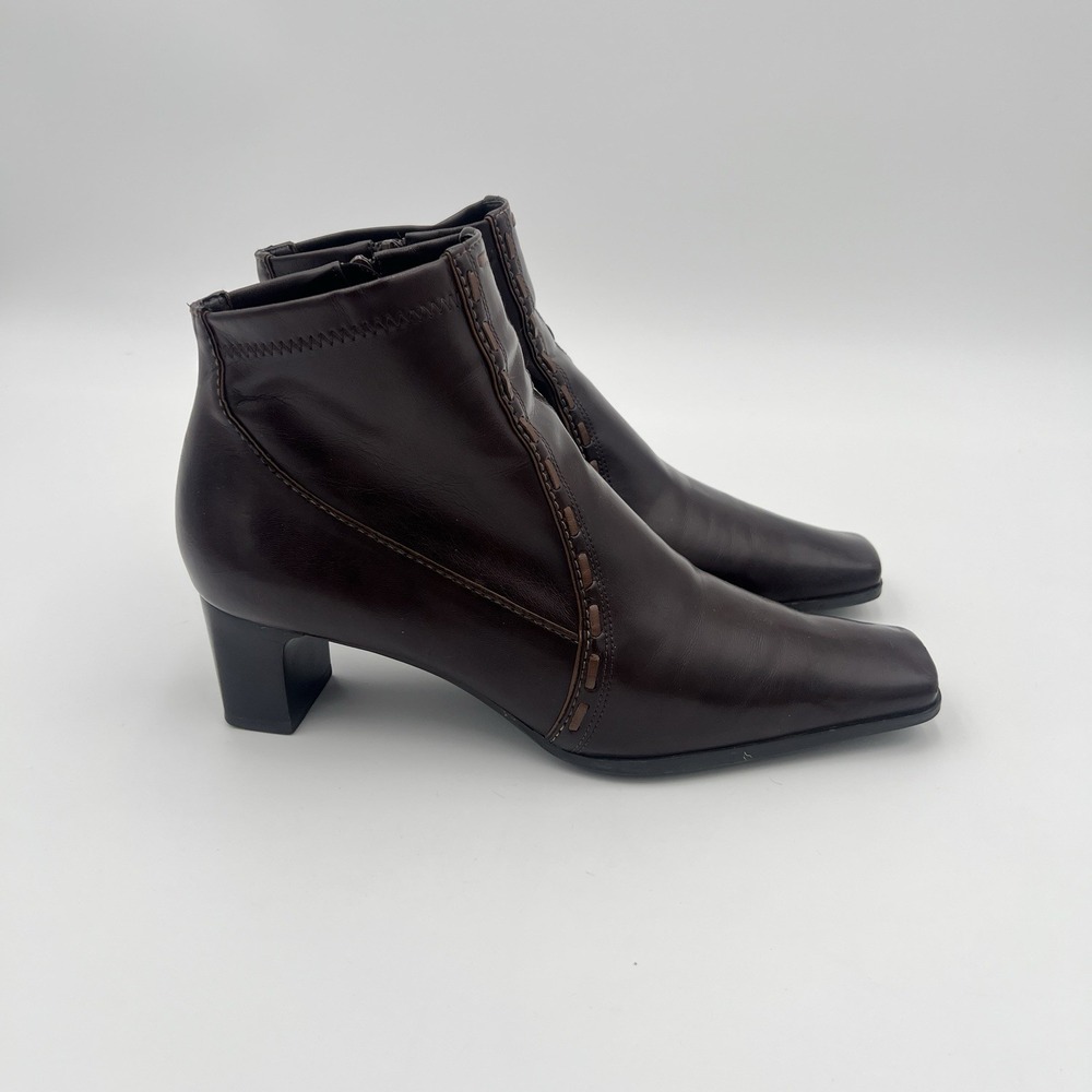 Franco Sarto Brown Leather Ankle Boots Block Heel Side Zip Women's 8M - Picture 2 of 11